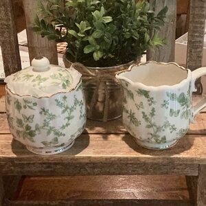 Grace Teaware Green Floral Cream & Sugar Set